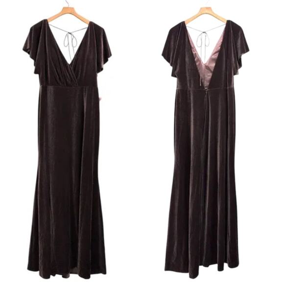 Jenny Yoo Ellis Velvet Maxi Dress Gown 10 Vintage Plum NWT - Picture 2 of 5